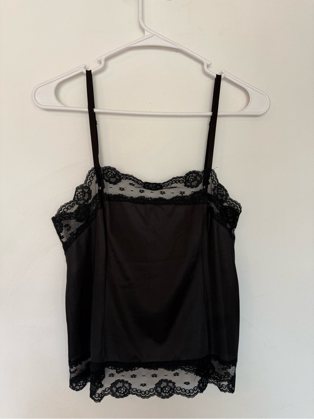 Warner's Black Satin Lace Trim Camisole